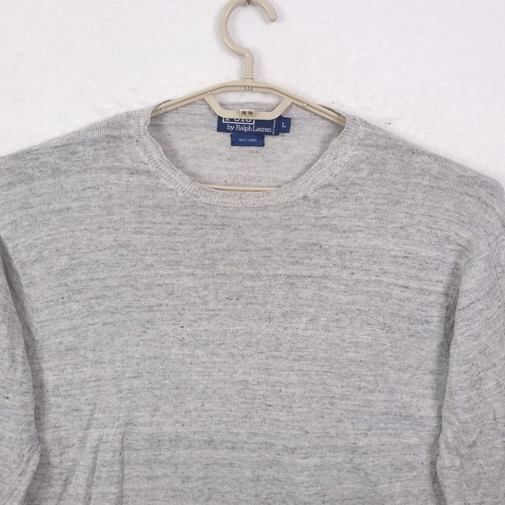 Polo Ralph Lauren Linen Sweater Mens Large Grey Crewneck Long Sleeve Knit